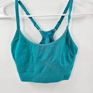 Under armour medium sports bra teal blue green gym workout running yoga